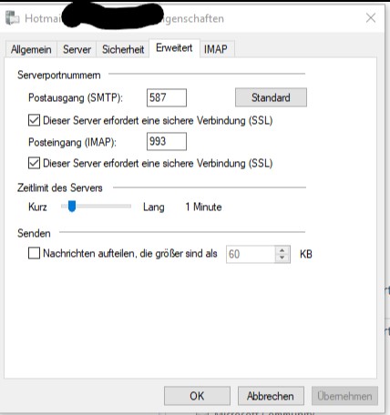 Mein neuer Computer mit Windows 10 versendet keine Mails unter Live Mail
