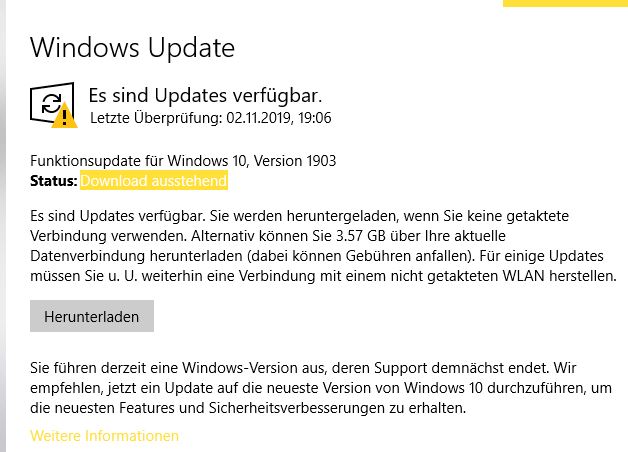 was heisst das, und weshalb kann ich das update nicht vollständig erledigen