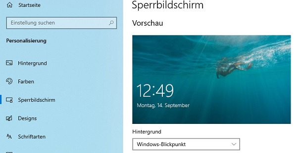 Sperrbildschirm / Windows-Blickpunkt