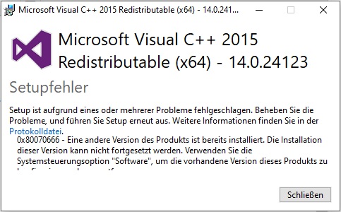 Installation von einer Software nicht mehr möglich.