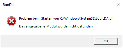 Fehler nach Update auf 1903: "Problem beim starten von C:\Windows\System32\LogiLDA.dll Das...