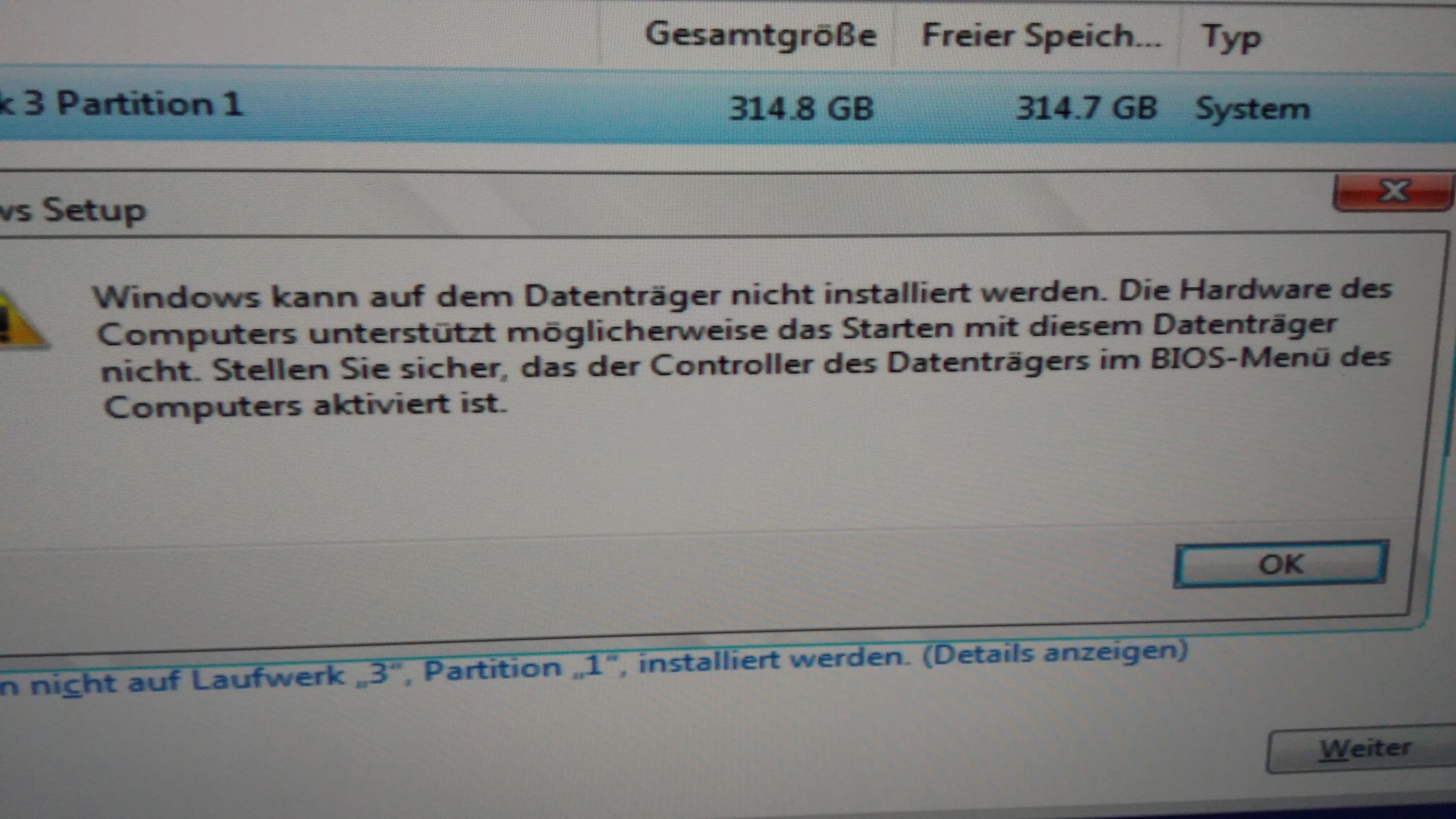 Win10 64Bit kann nicht installiert werden