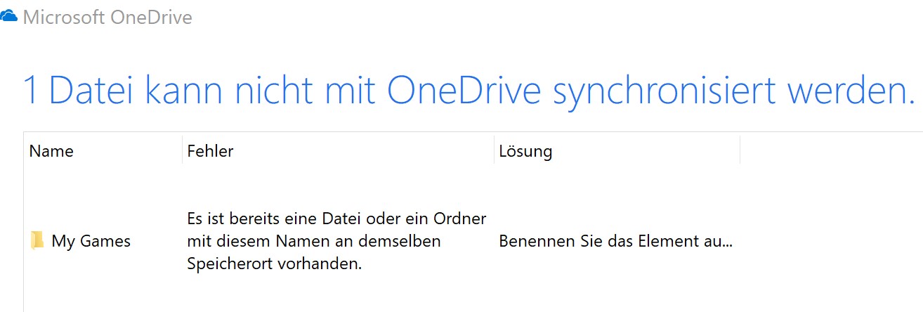 OneDrive und der Ordner "My Games"