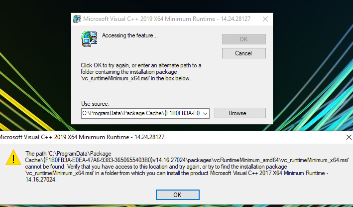 Windows 10 - Microsoft C++ 2015-2019 Redistributable x64 - 14.25.28508 Error