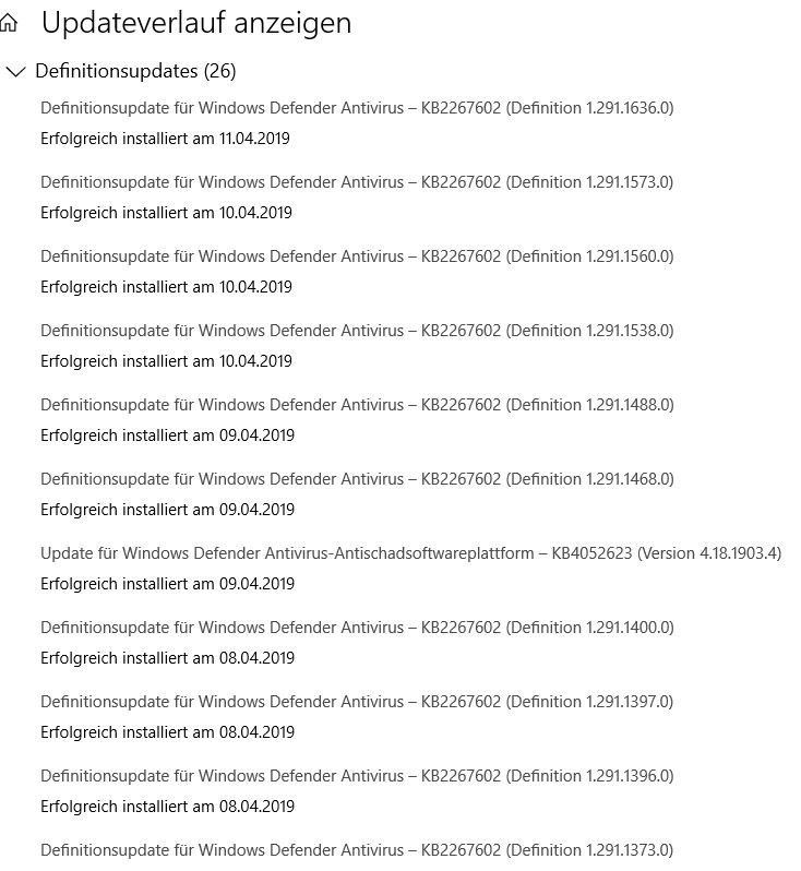 Definitionsupdate für Windows Defender Antivirus – KB2267602 Immer wieder installiert sich...