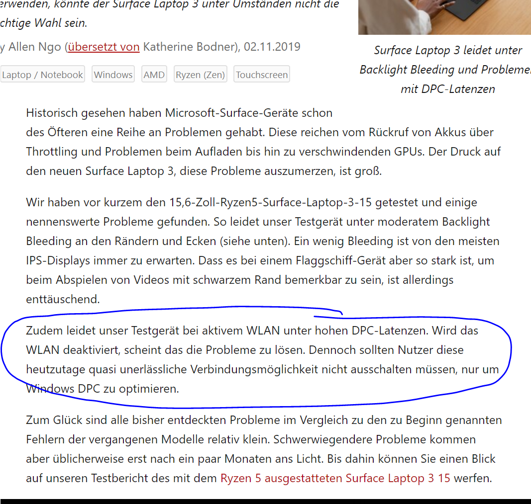 Surface laptop 3 15zoll, DPC latency sehr hoch und kurze freezes.
