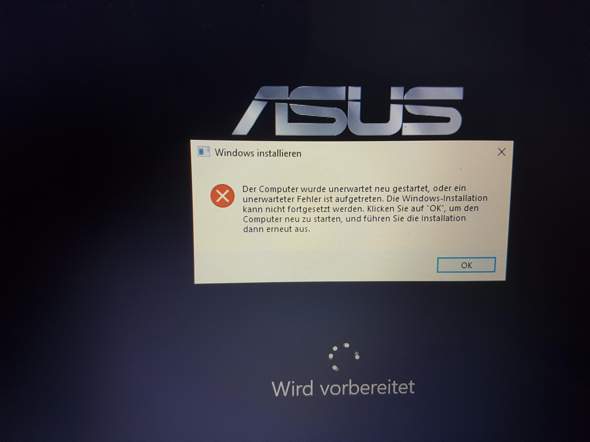Fehlermeldung beim Neu aufsetzen meinen Laptops?