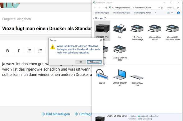 Wozu fügt man einen Drucker als Standard hinzu?