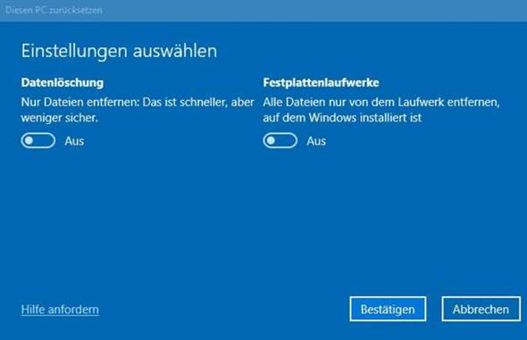 Windows 10 Reset, was heißt was?