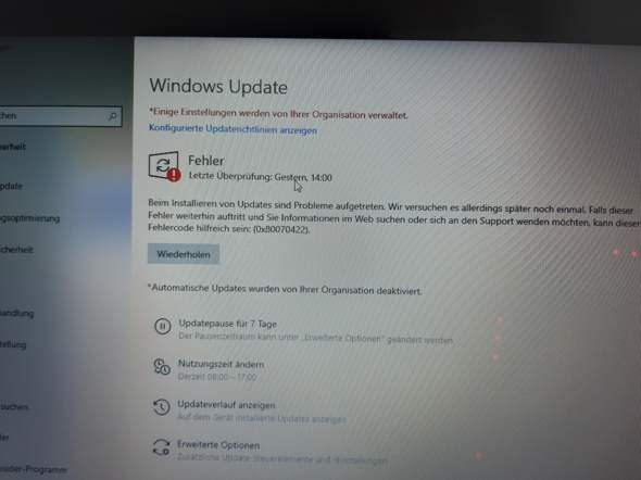 Wwindows 10 Updates werden von der Organisazion verwaltet?