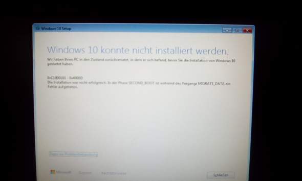 Fehleranzeige- bei Windows 10 Installation?