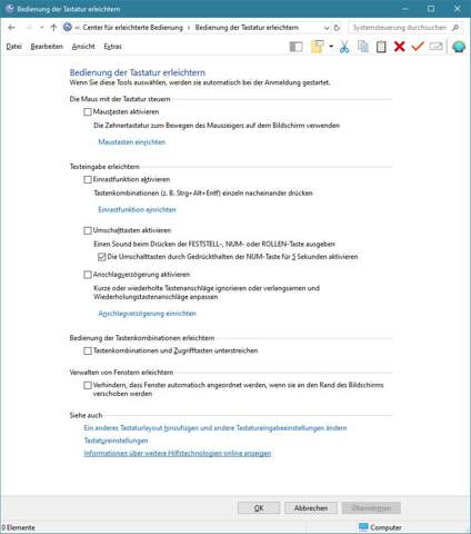 Windows 10 - Piepen von Shift-Taste deaktivieren?