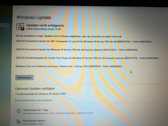 Win 10 PC Update Fehler?