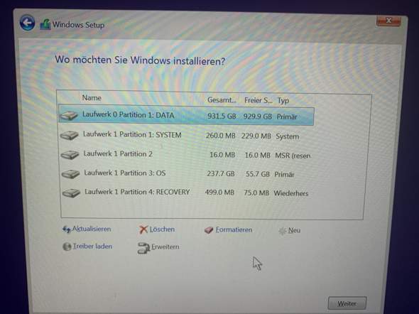Auf welche Festplatte soll Windows?