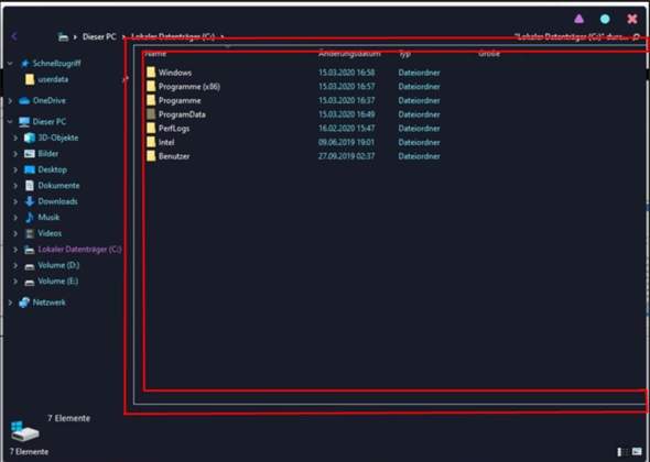 Kann man diese Linien (rot makiert) im Win10 FileExplorer entfernen?