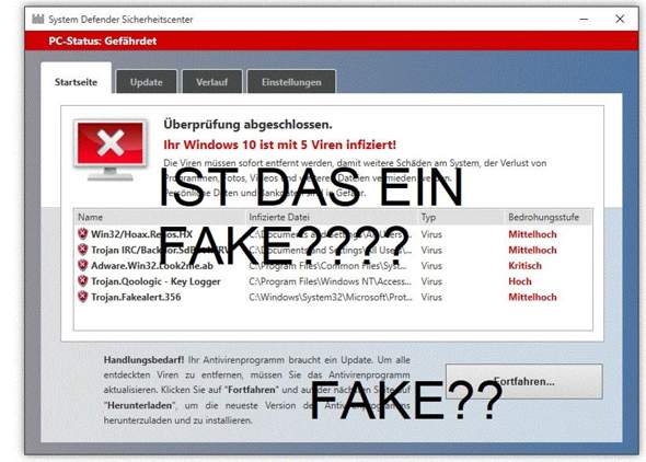 Ist diese Viruswarnung selbst ein Virus?