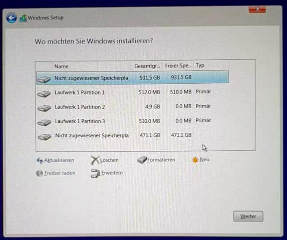 Windows auf welcher Festplatte / Partition installieren?