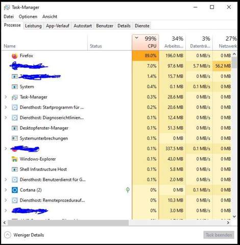 Firefox hat nach Hochfahren 90% CPU auslastung?