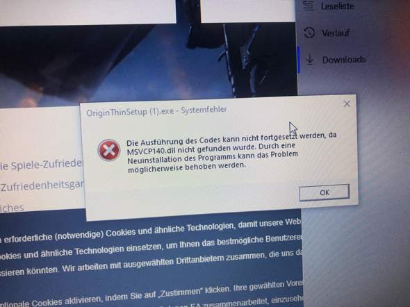 Fehlermeldung bei orgin Installation?