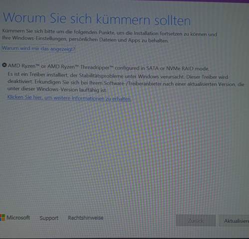 Warum kann ich Windows10 1809 nicht auf 1903 updaten?