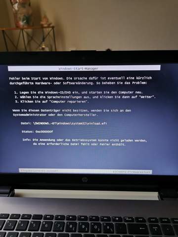 Windows 10 Neustart Fehler, immer Start Manager?