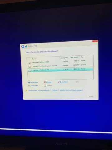 Ich kann Windows auf keinen der Festplatten Downloaden?