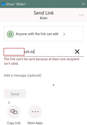 OneDrive: Link senden scheitert?
