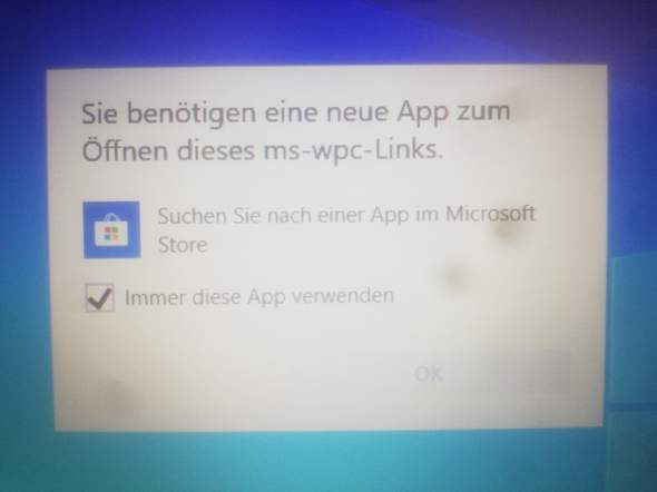 ms-wpc Fehlermeldung auf Kinderaccount?