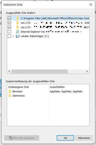 Windows 10: Externes Laufwerk indizieren?