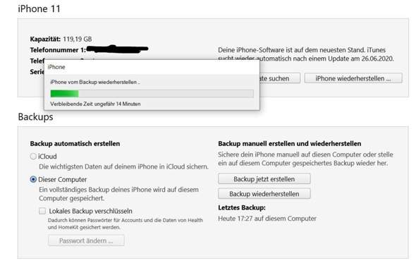 iPhone Backup wiederherstellen über iTunes auf Windows 10 bricht immer ab?