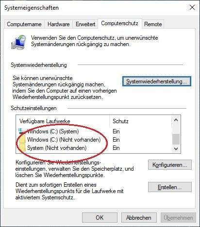Interne Systemwiederherstellung zeigt mehrere Laufwerke C?