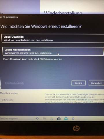 Wie möchten sie Windows neu installieren?