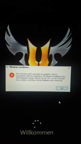 Fehlermeldung beim PC neu aufsetzen?