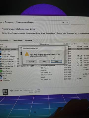 Wie deinstalliere ich den epic Launcher?
