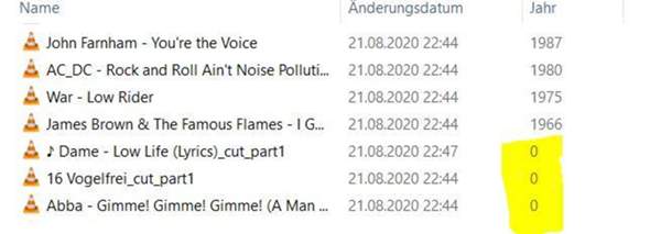Wie kann ich die Jahreszahl meiner Songs bei Win10 ändern?