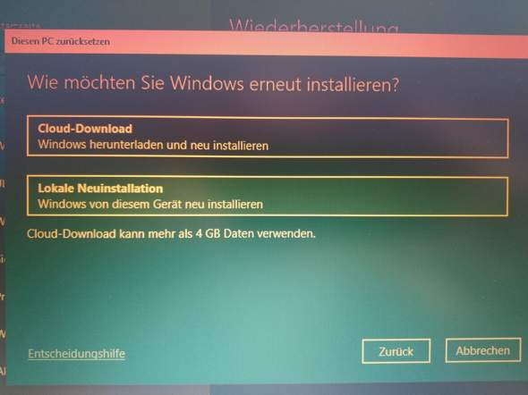 Wie möchten sie Windows erneut installieren, was bedeutet das?