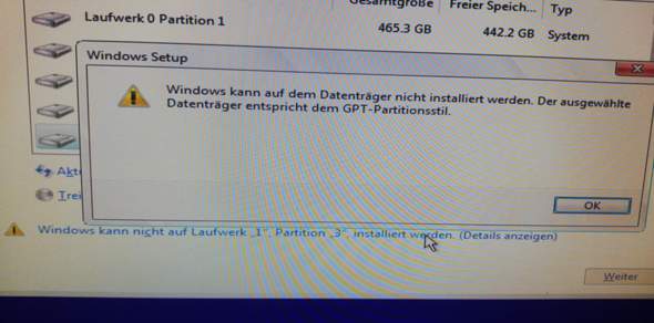 Wie kann ich Windows auf meiner ssd installieren ohne folgendem problem?