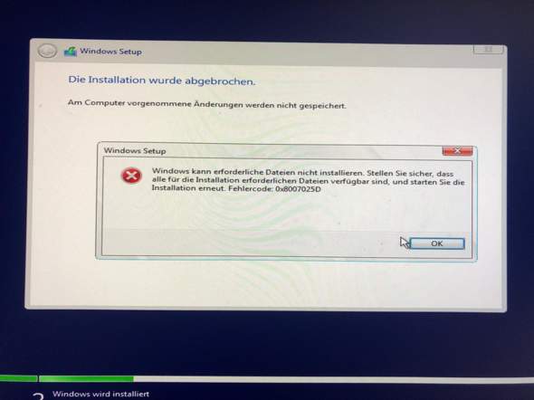 Fehlercode bei Windows 10 Neuinstallation?