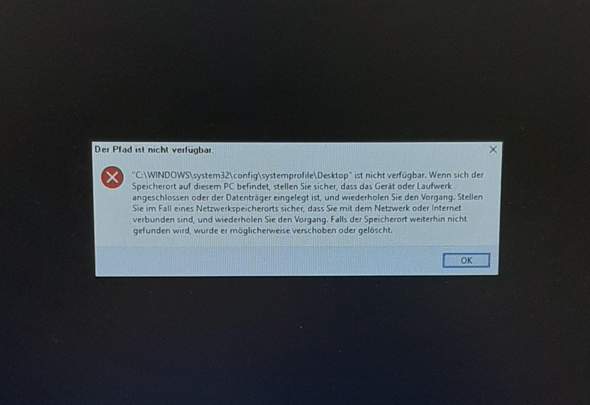 Fehlermeldung auf einem schwarzen Desktop?