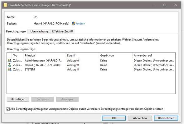 Sind die Windows Berechtigungen richtig vergeben?
