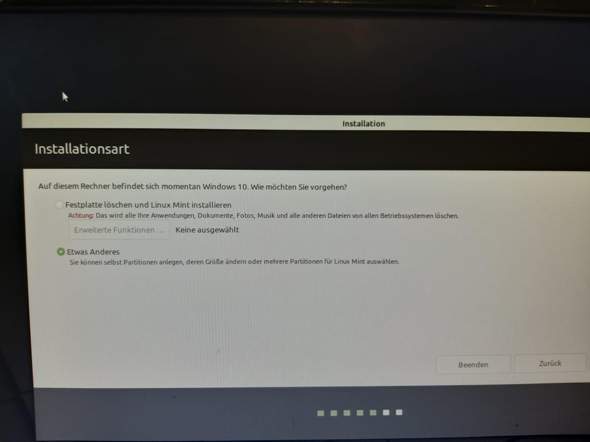 Linux Mint keine Auswahlmöglichkeit für Dual Boot?