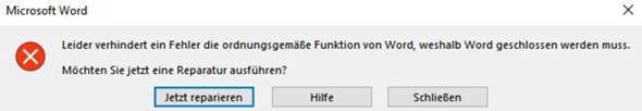 Was muss ich tun, damit ich Word wieder problemlos nutzen kann?