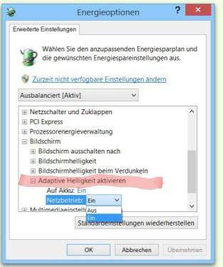 WWindows 10 automatische Helligkeit?