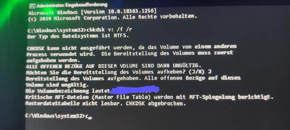 Masterdateintabelle nicht lesbar HDD?