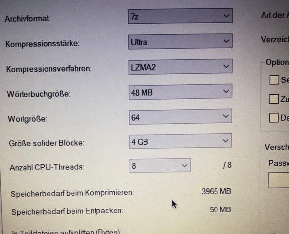 7zip Fehler beim Komprimieren?