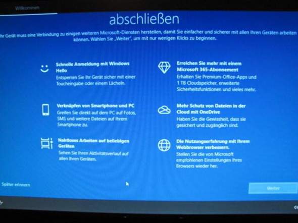 Windows 10 - " Wilkommen abschließen " wie deaktivieren?