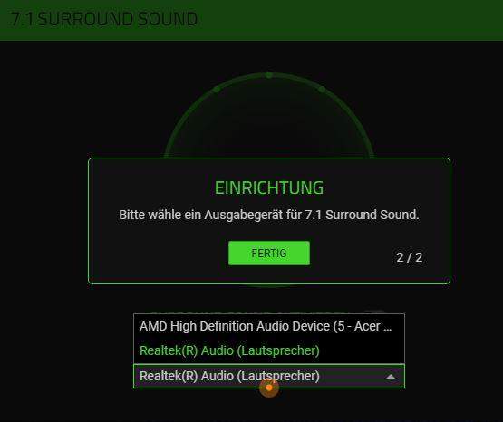 Computer findet 7.1 surround speaker nicht. (Razer)?