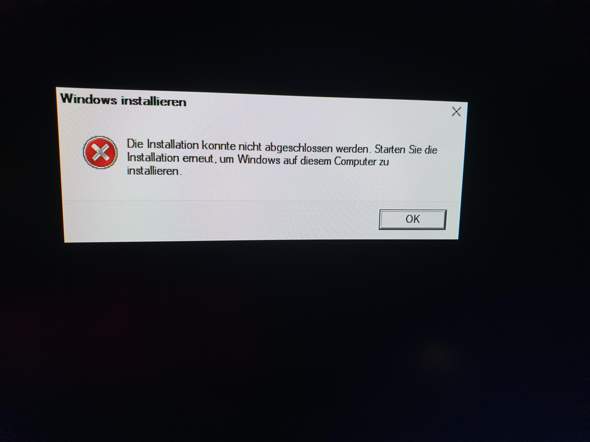 Windows 10 "Die Installation konnte nicht abgeschlossen werden" Mögliche lösung?