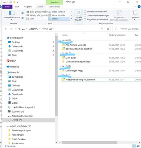 Wie mache ich diese Alphabetisches Ordnung-Ding im Windows 10 Explorer weg? (Markiert im Bild)?