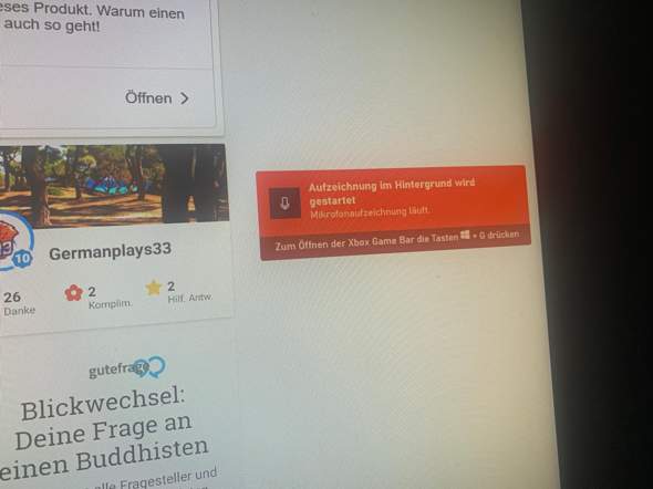 Aufzeichnung im Hintergrund wird gestartet Xbox Game bar?